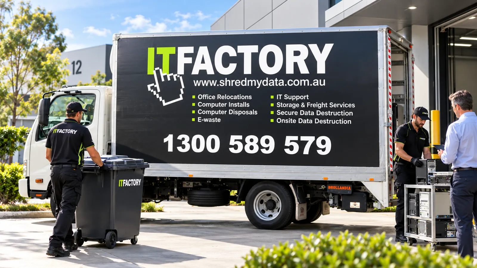 IT Factory team delivering a secure on-site data destruction service