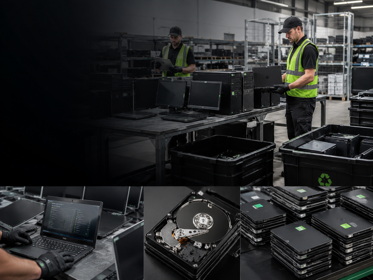 Business laptops, desktops and monitors being assessed for reuse, residual value, recycling or secure destruction