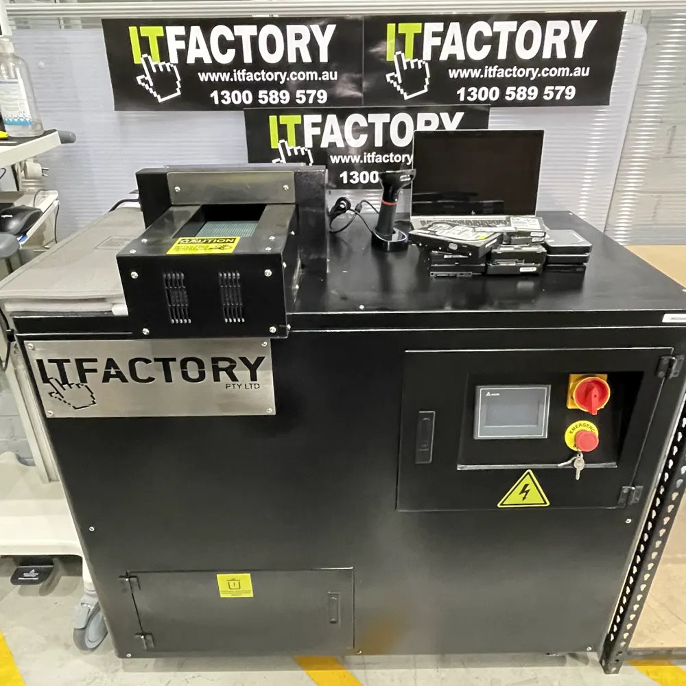 IT Factory data shredding machine prepared for secure on-site destruction
